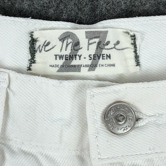 We The Free Womens Shorts 27 White Denim Mid Rise Button Fly Fray Hem Distressed - Picture 3 of 13